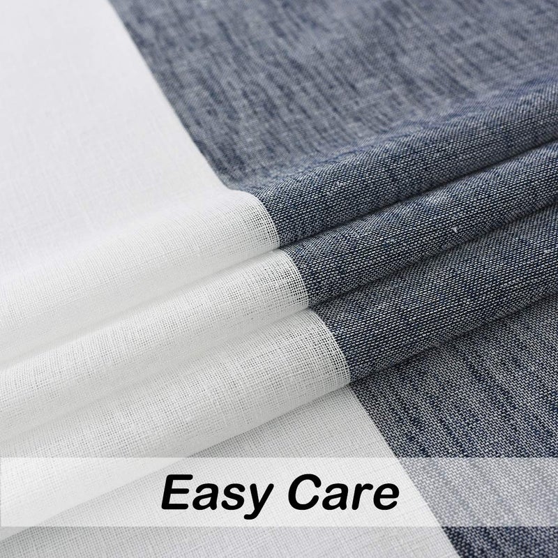 Central Park Navy and White Stripe Sheer Color Block Window Curtain Panel Linen Drape Treatment for Bedroom Living Room Farmhouse 84 inches Long with Rod Pocket, 2 Panel Rustic Living Panels - Image 5